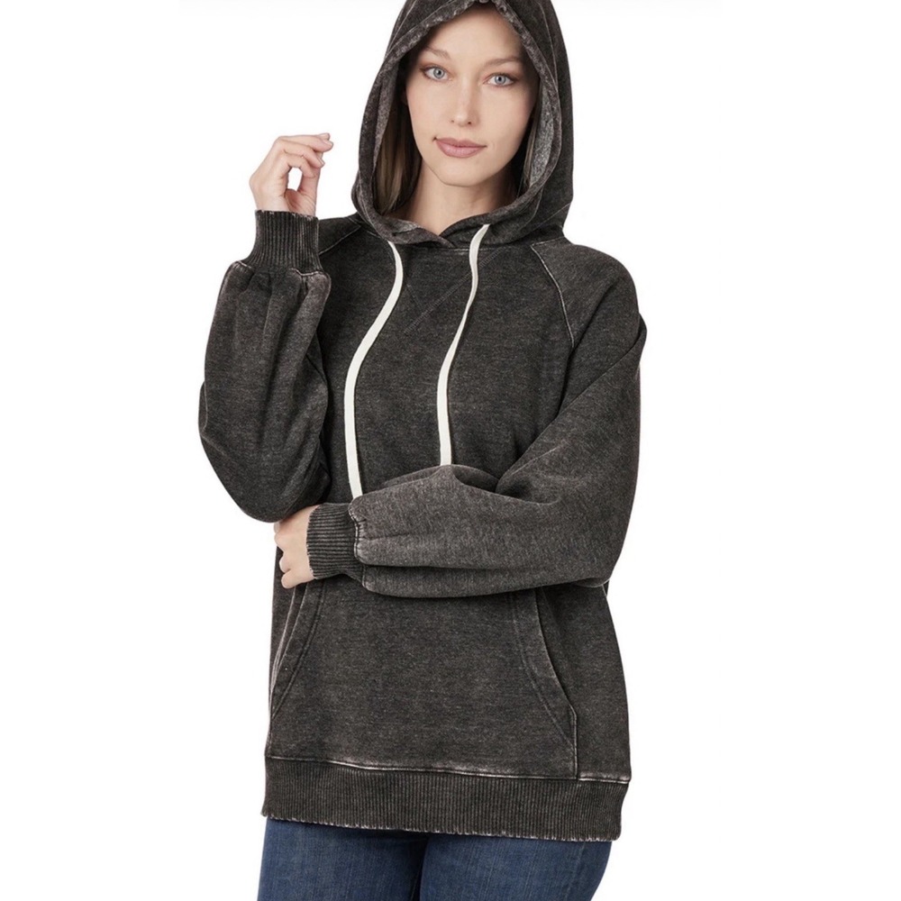 Women's Black Pullover Fleece Hoodie w/ Pockets & Drawstring Hood Size L